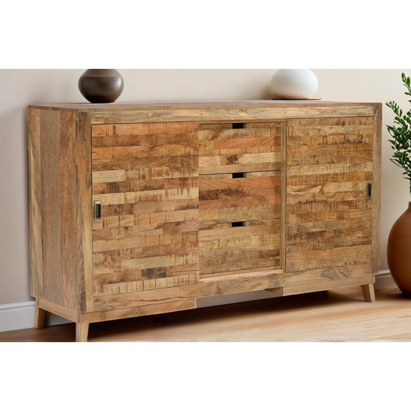Buffet en bois massif avec portes coulissantes et tiroirs de rangement MacLure