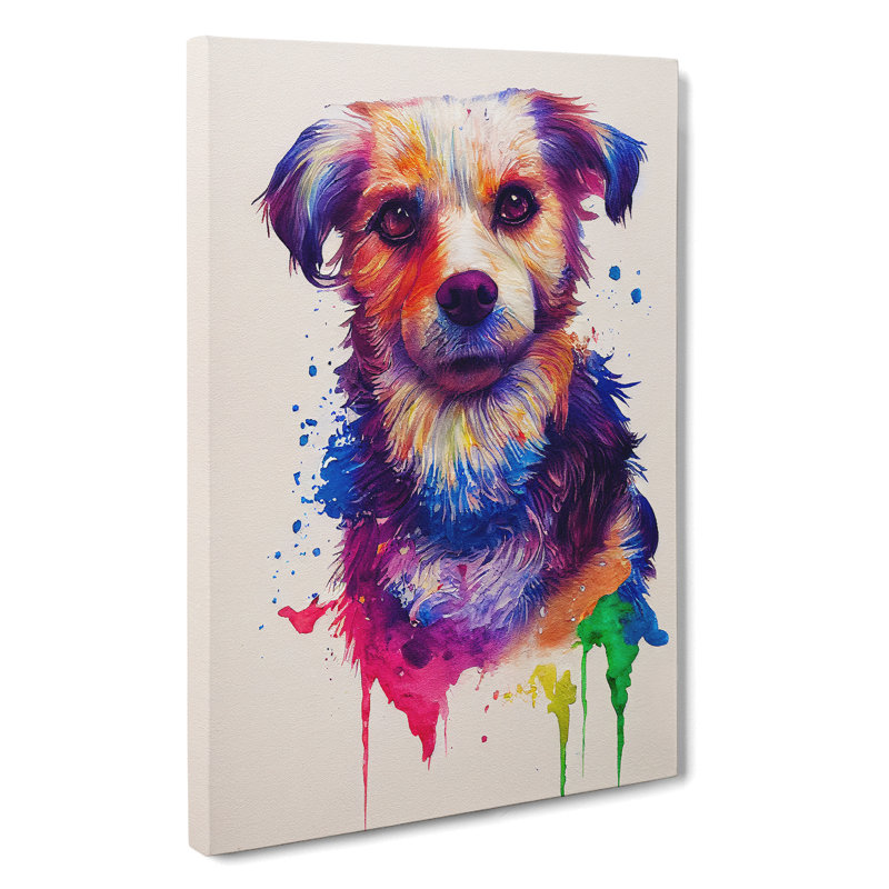 Colourful Dog Painted - Painting, Wrapped Canvas, 50cm H x 35cm W x 3cm D, No Matte