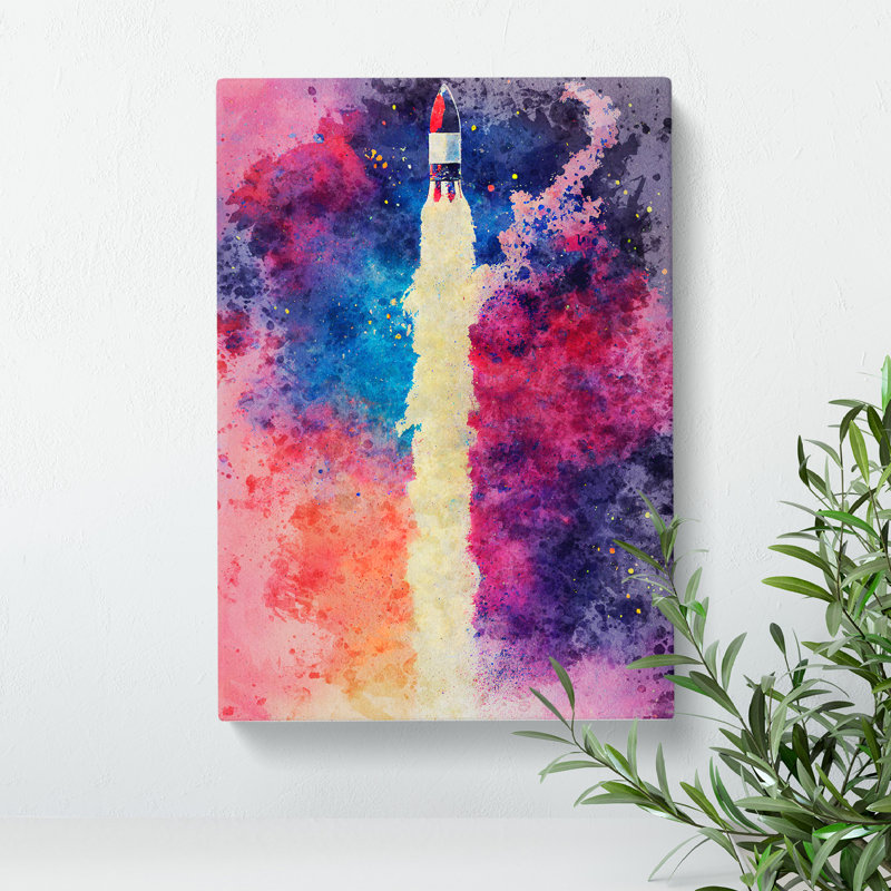 Watercolour Spaceship Rocket No.1 - Wrapped Canvas, 50cm H x 35cm W x 3cm D