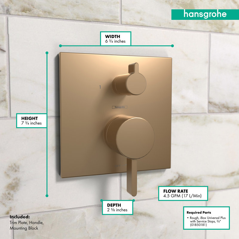Ecostat Square Pressure Balance Shower Trim with Diverter Valve Trim Only, Brushed Bronze