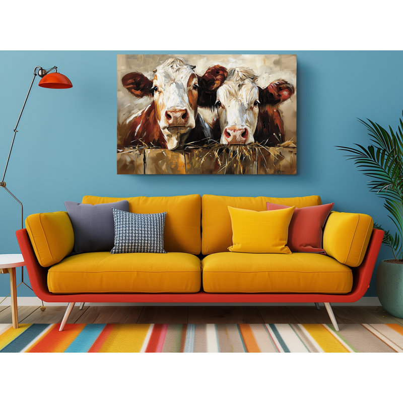 Impression sur toile de vaches brunes, décoration murale moderne pour la maison et le bureau, H 24 po x l 36 po