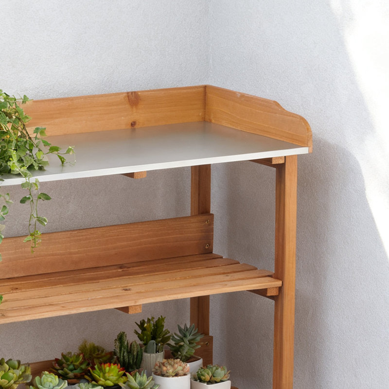 Banc de rempotage extérieur en bois de sapin 3 couches, Marron clair