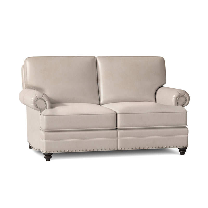 Carrado Leather Loveseat, Rio Mineral Genuine Leather, Plantation, Nickel
