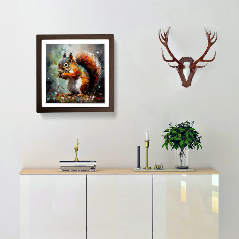 Squirrel Palette Knife Painting - Framed Print, Walnut