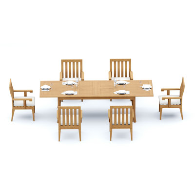 12 Seats 13 Pcs Grade-A Teak Wood Dining Set: 118" Double Extension Rectangle Table And 12 Caranas Arm Chairs #11Ca2412