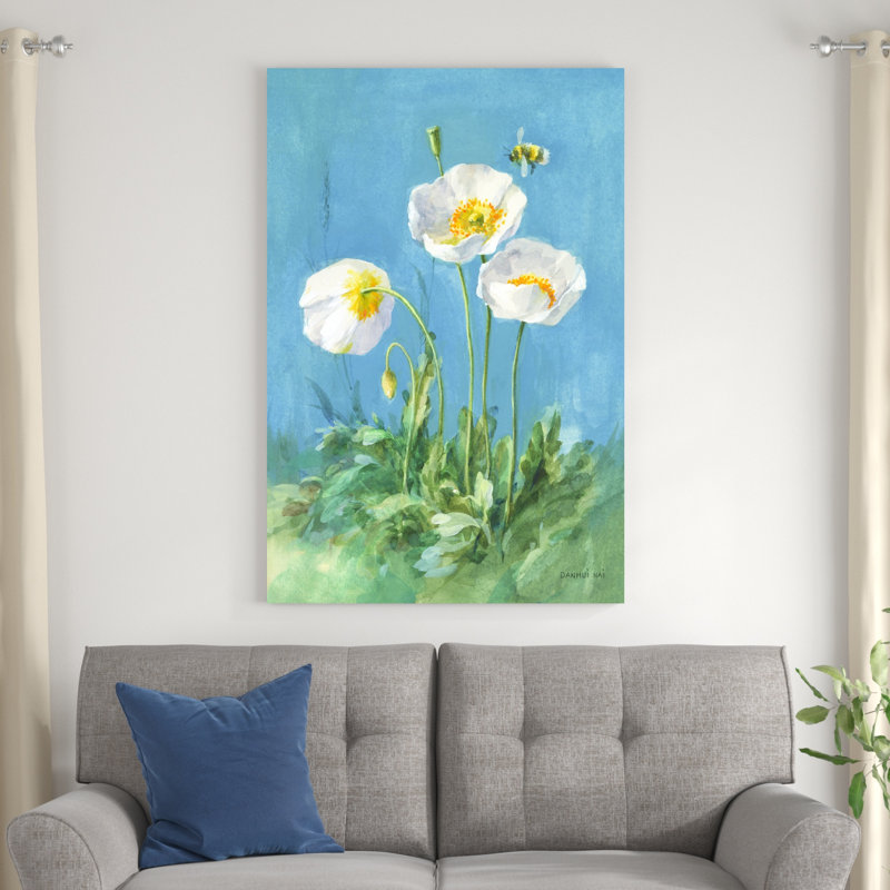 " White Poppies II " by Danhui Nai Painting Print, 48" H x 32" W