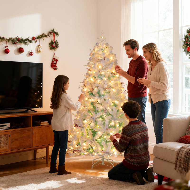  Arbre de Noël artificiel illuminé 6 pi avec 599 branches de neige floquées, H 6 pi 