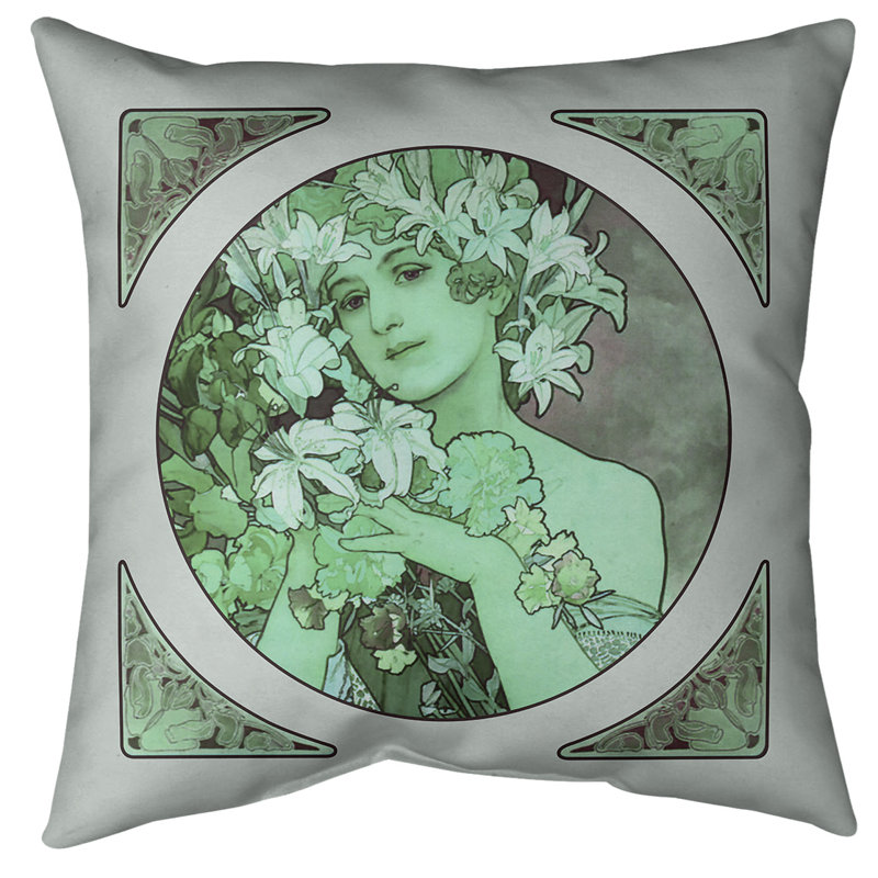 Coussin de sol Alphonse Mucha, Vert, 30 po x 30 po