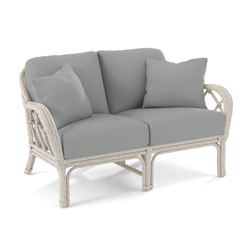 Edgewater Loveseat, Light Blue Performance Fabric; 0851-55, Antique Frost White