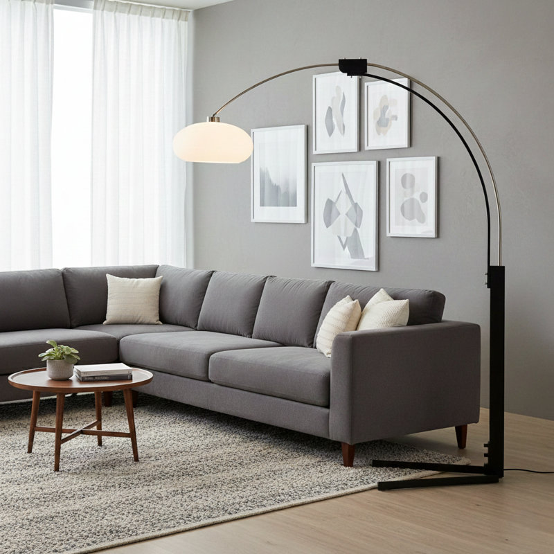 Lampe sur pied Morelli - 84 po, nickel satiné et noir, gradateur, base en V, Nickel satiné / noir