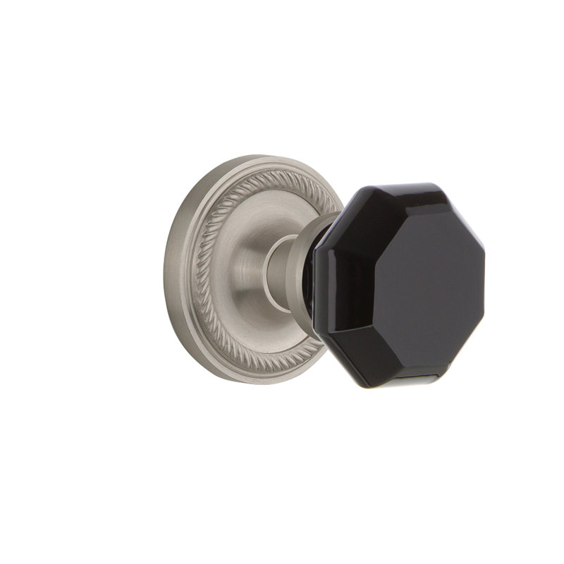 Rope Rosette with Waldorf Black Door Knob, 2-3/8”, Satin Nickel