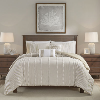 Édredon très grand taupe et blanc - coton teint en coton, 100% chenille, confort saturé