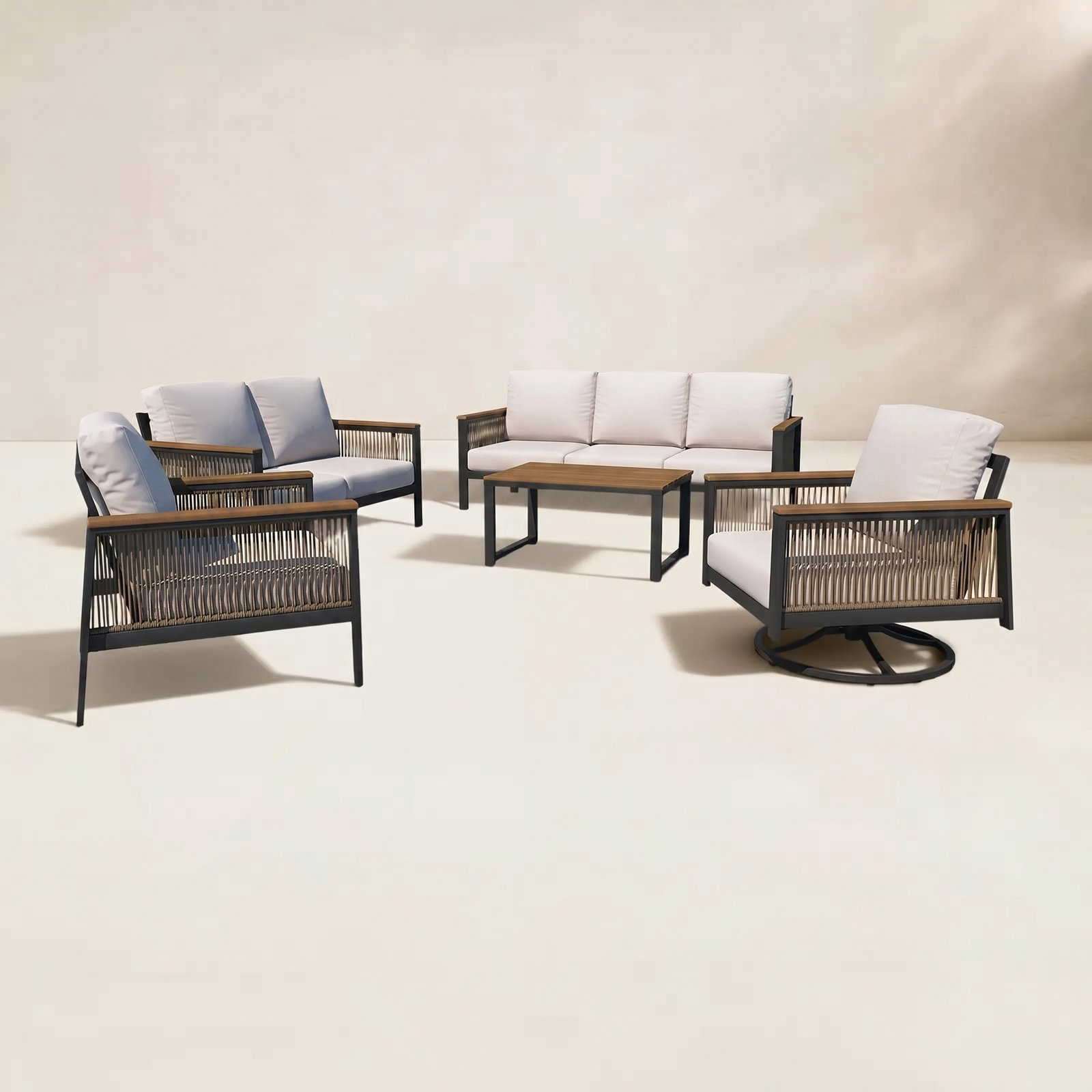 Townsend 7-Person Sunbrella® Patio Seating Group, Canvas White/Rope Brown