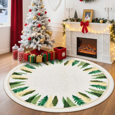 Tapis de Noël lavable à la machine, ultra-doux et décoratif, avec envers antidérapant, motif sapin de Noël et flocons de neige, pliable et mince, pour l'intérieur.