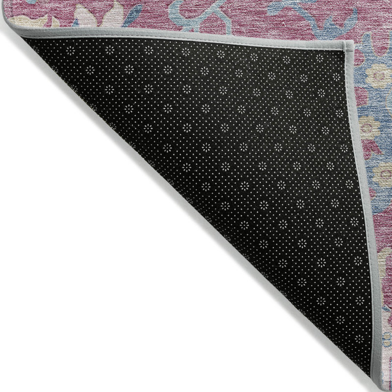 Tapis intérieur lavable floral rose ivoire et bleu denim 8 pi x 10 pi