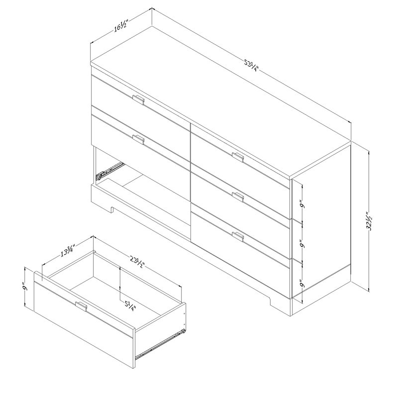 Commode 6 tiroirs Reevo, Blanc / pas robuste