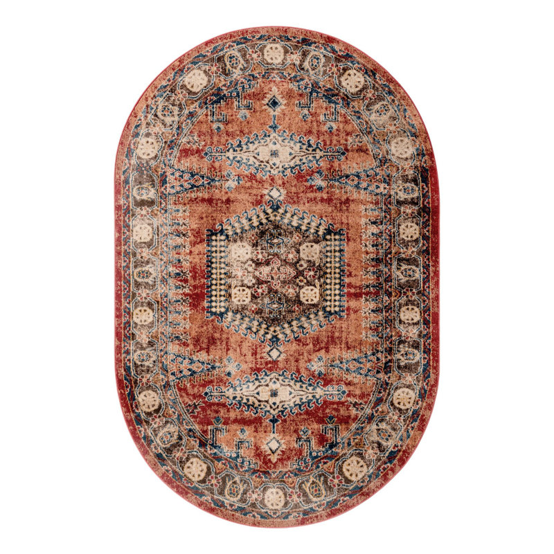 Vern Oriental Terracotta Area Rug, Terracotta, Oval 5'3" x 8'