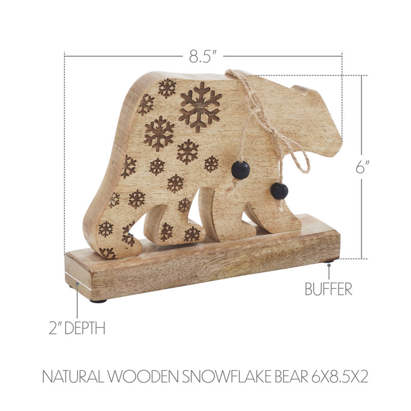 Ourson en bois naturel, H 6 po x l 8,5 po x P 2 po