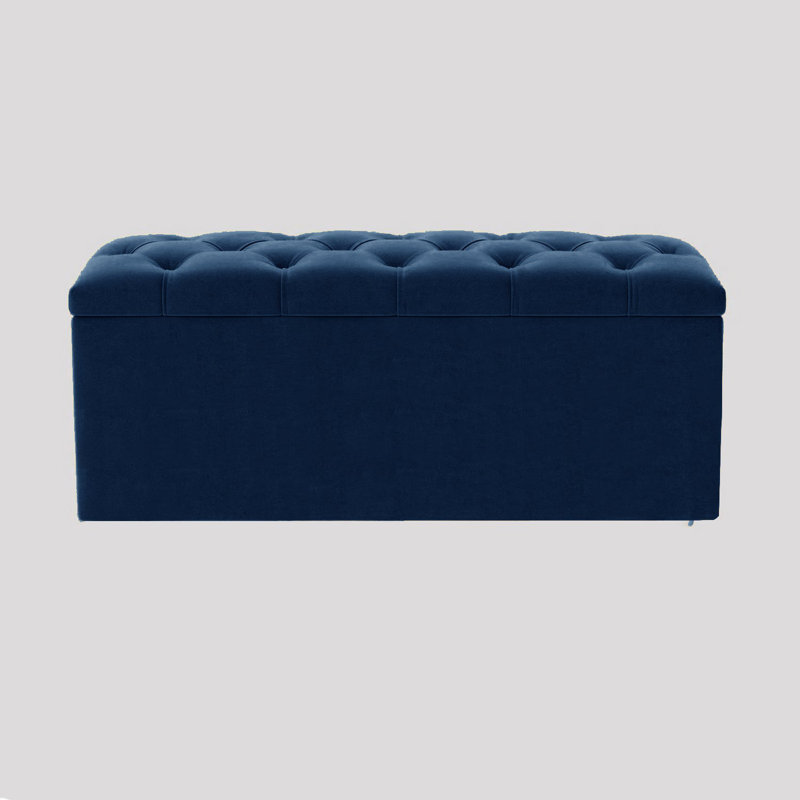  Luna Wide Chesterfield Velvet Rectangle Solid Color Standard Ottoman Box with Storage, Upholstered Deep Storage End of Bed Bench