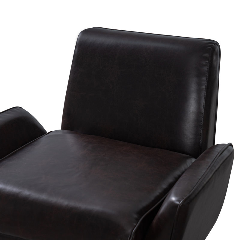 Fauteuil d'appoint Vireo en similicuir avec accoudoirs et pieds en bois d'hévéa pour salon