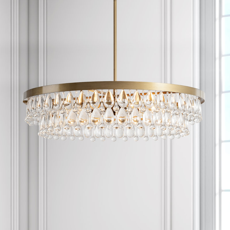 Jylian 6 - Light 24" Crystal Teardrop Brushed Brass Chandelier