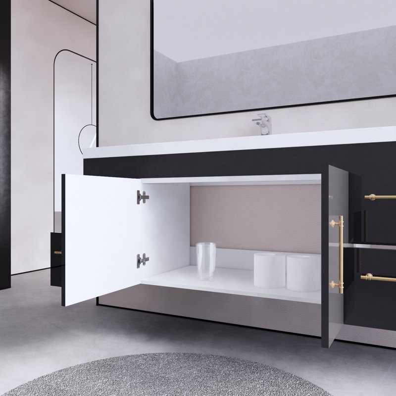 Berner 59.44'' Single Bathroom Vanity with Acrylic Top, Glossy Black