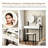 Makeup Vanity, with LED Make-up Mirror, Featuring Power Socket, Drawer, Open Shelving and Padded Stool; Versatile Dressing Table, Wooden Top with Metal Frame, Modern Scandinavian Style