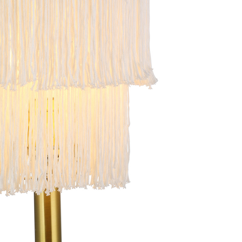 17.88"H Eparama Polished Metal Accent Lamp With Cream Fringe Shade