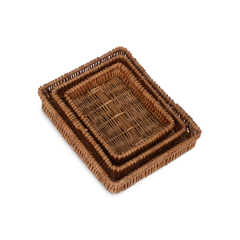 Debora 3 Piece Shallow Wicker Storage Tray Set