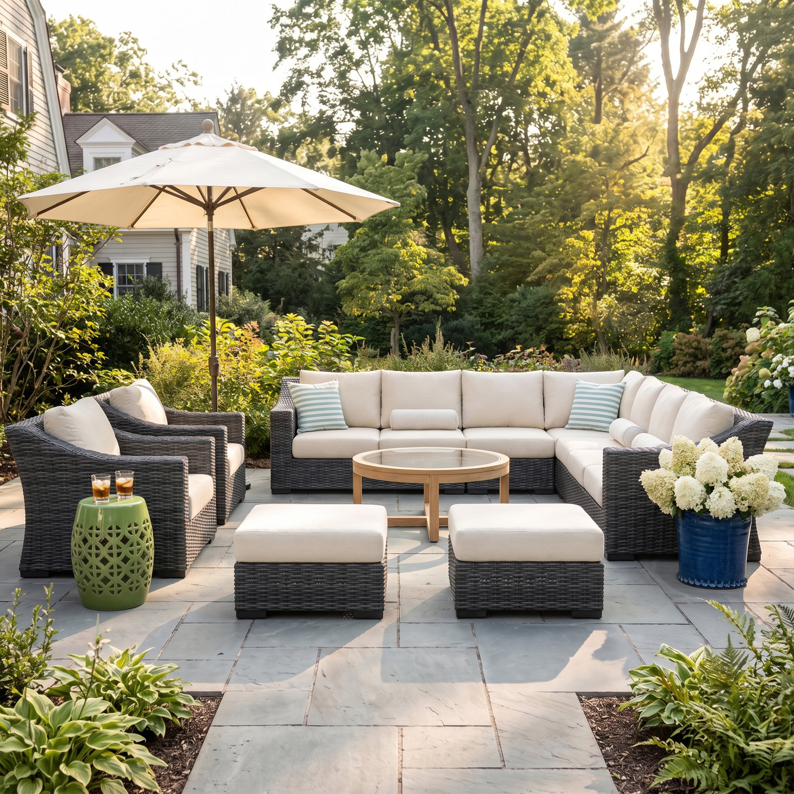 Eloisa Wicker 11 - Person Patio Conversation Set with Cushions, Gray
