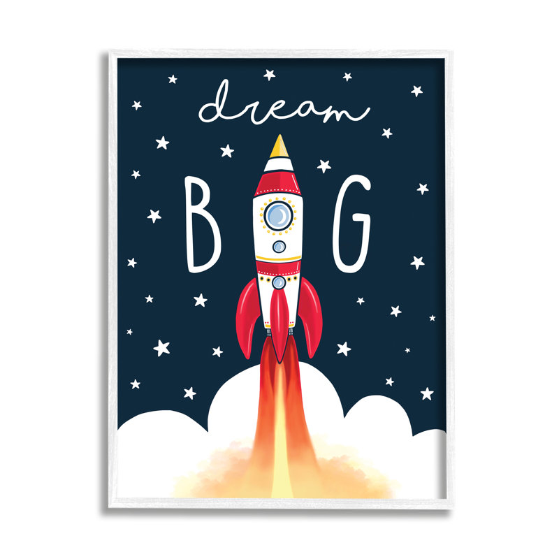 «Dream Big» - impression, H 30 po x l 24 po x 1,5 po, Giclée encadrée blanc bord de mer