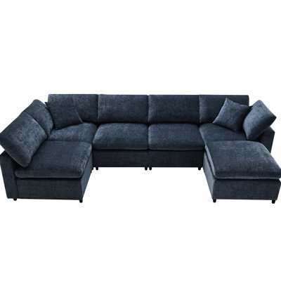 Lit modulaire en U 6 places, canapé modulaire en chenille avec, pour appartement moderne, salon peu encombrant