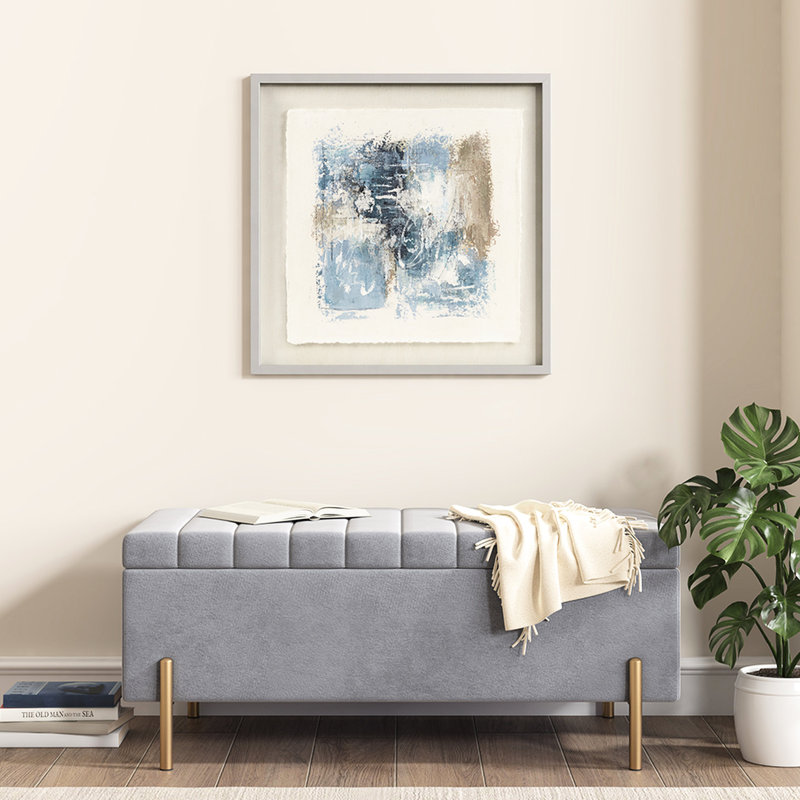 Hand Painted Abstract Framed, Blue, 25.5"w X 25.5"h, Modern Decor Art With Blue Tint, Interior Revamping