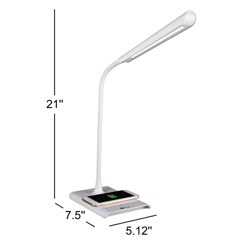 Lampe de bureau à DEL OttLite avec recharge sans fil et USB, cou flexible, 3 réglages de luminosité