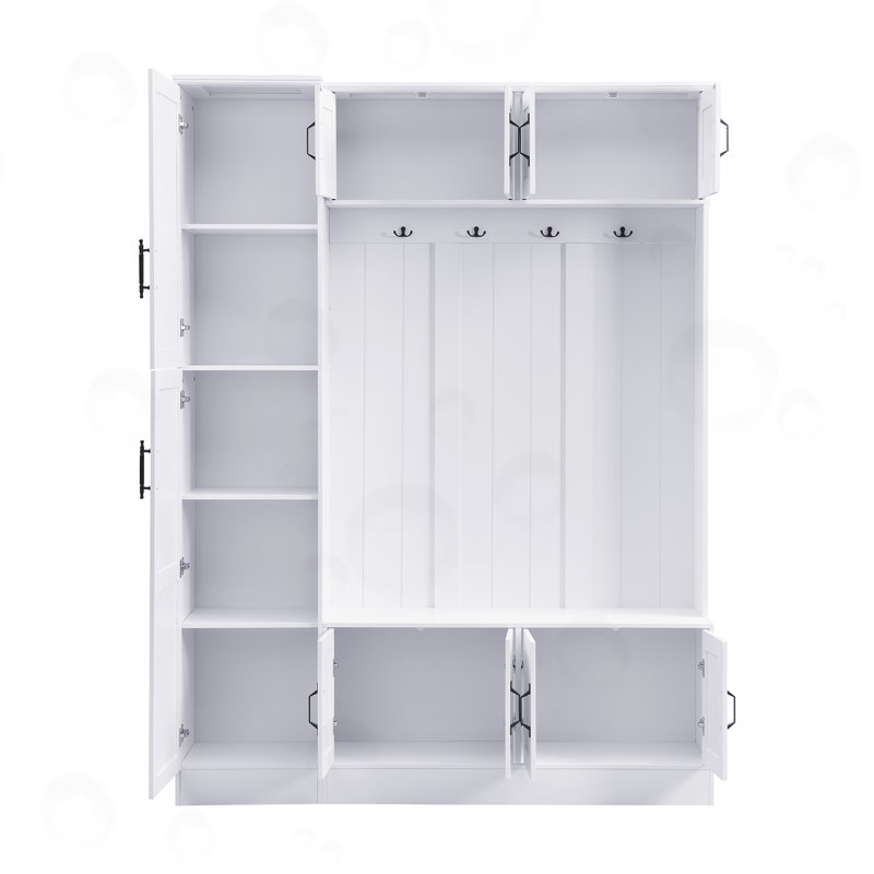 Hall Tree 59.03" Wide With Bench And Storage, White