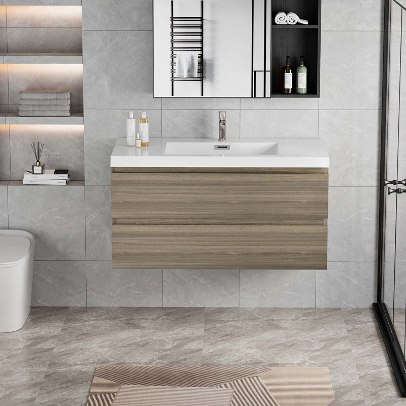 Floating Bathroom Vanity With Sink, Ash Gray