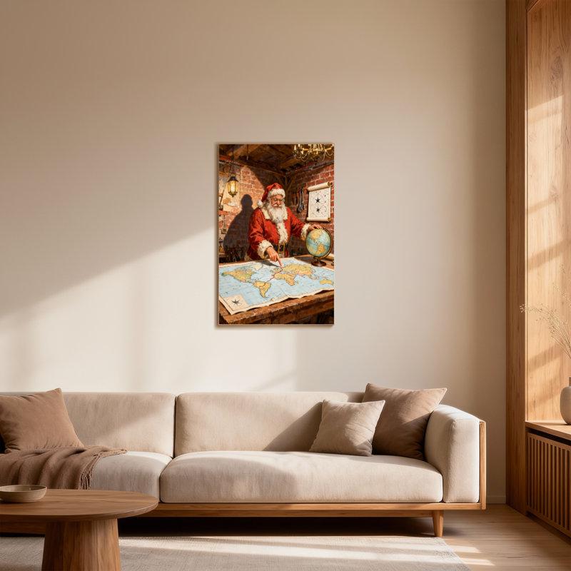 Noël, père Noël, carte, globe, atelier, scène, H 30 po x l 20 po