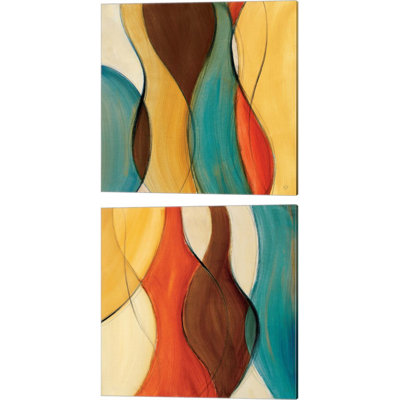 " Coalescence I & II (brown/yellow/teal) " by Lanie Loreth 2 - Pieces