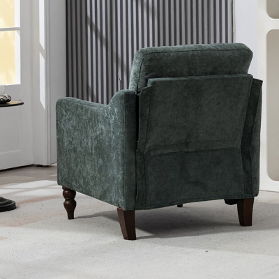 Fauteuil en chenille Accent Comfy avec port de charge USB, Mid +, Soft +, éponge rebond à haut soutien, dossier large ergonomique, pieds en bois rétro, fauteuil rembourré confortable avec rangement
