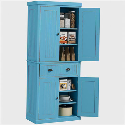 Armoire de rangement HOMcom 72 po, armoire haute autoportante, armoires de cuisine traditionnelles, 4 portes, avec tiroir et 3 tablettes réglables, convient à la salle à manger, bleu clair
