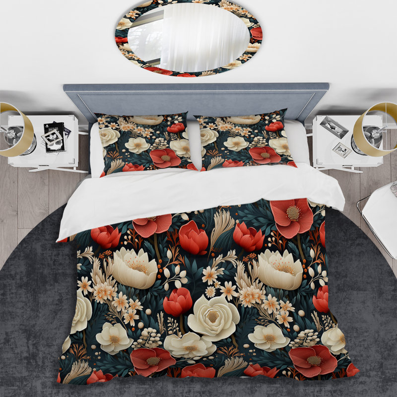 Literie rustique à motif floral blanc, Housse de couette pour très grand lit et 2 très