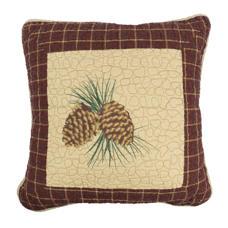 Donna Sharp Pine Lodge Pinecone Embroidered Pieced Cotton Quilted Decor Pillow
