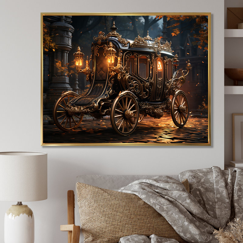 «Old American Cart II», art mural rétro, Cadre flottant doré, H 24 po x l 32 po x P 1 po