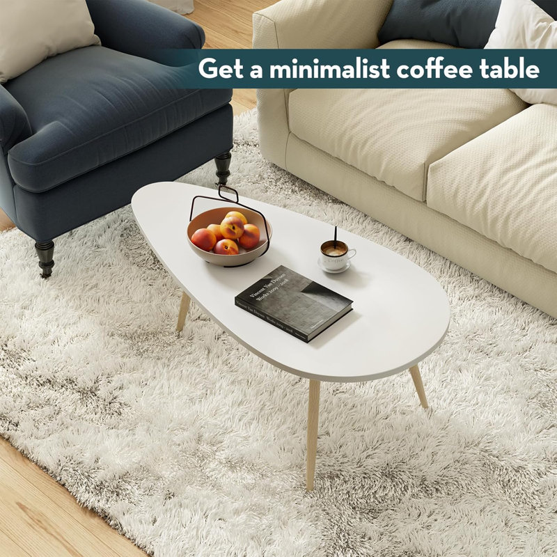 White Oval Metal and Wood Coffee Table