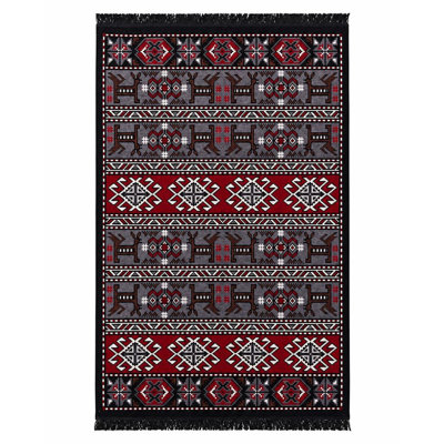 Tapis kilim lavable traditionnel à motif oriental rétro pour salle de séjour 4 x 6, noir