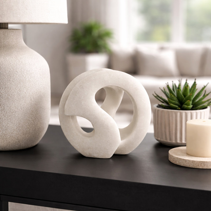 Sculpture circulaire abstraite en résine pour la décoration intérieure - Figurine décorative pour salon ou bureau - Blanche