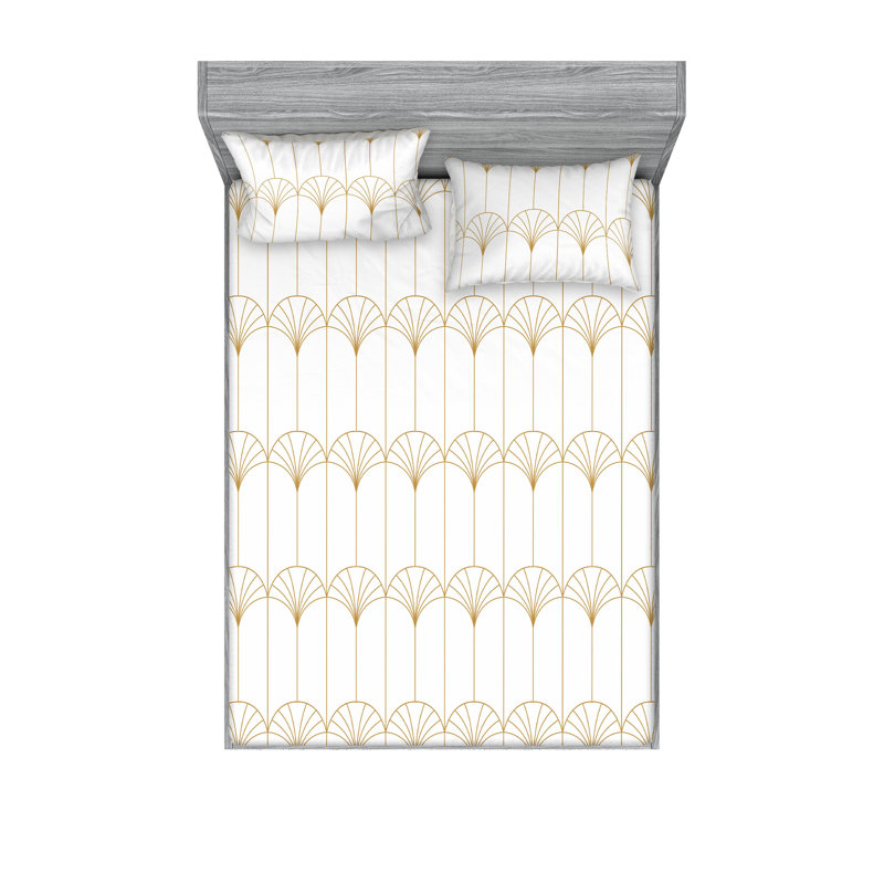Microfiber Geometric Sheet Set, King Sheet Set with 2 Pillowcases, White