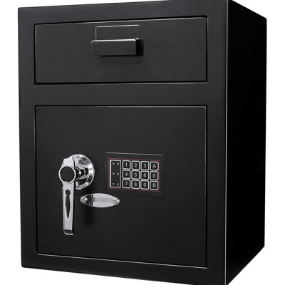 1.1 Cu Ft Steel Keypad Protected Safe, Black, Secure Valuables, 2 Pins Secured Valuables Box Storage, Steel, Pin Entries