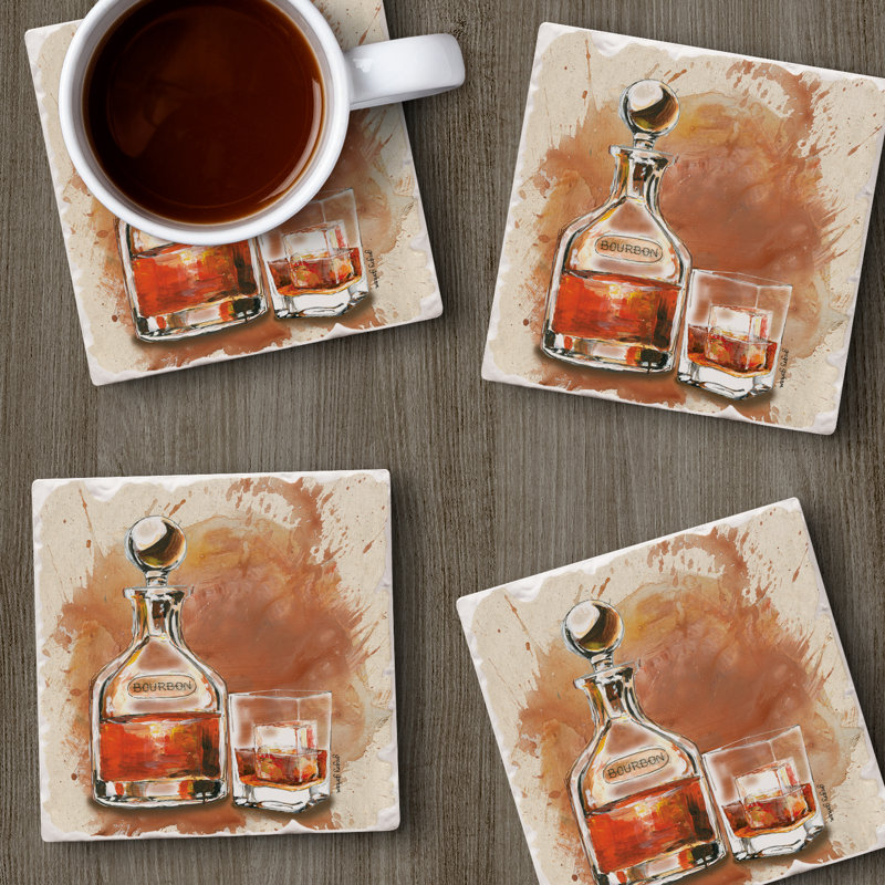 Bourbon Splash 4-Pack Tumbled Tile Stone Coaster