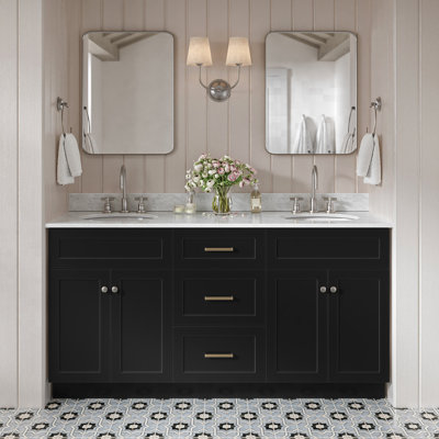 Partham 67'' Double Bathroom Vanity with Carrara Marble Top
